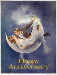 1920's Couple in Crescent Moon - Anniversary Greeting Card
